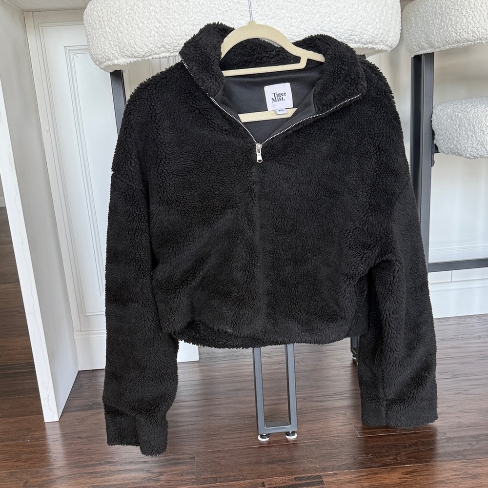 Black half zip teddy coat